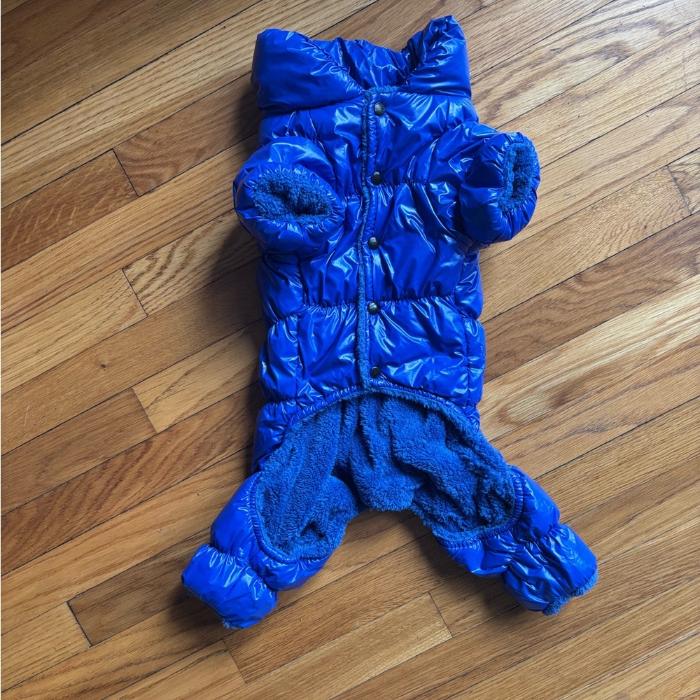 Dog Blue Puffer One-Piece Snowsuit. NWOT
